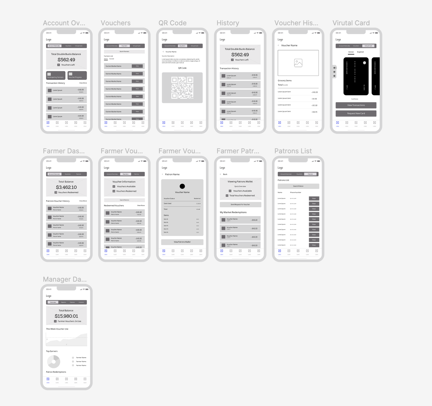 NC Wallet wireframes